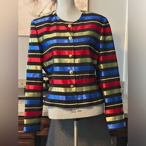 Maggy London Multicolor Striped Cropped Round Collar Blazer jacket Size 12